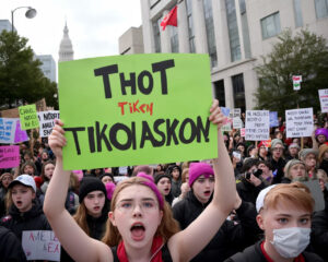 Woke teens protesting against the TikTok ban