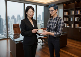 Tubgirl serving a latte to a hipster