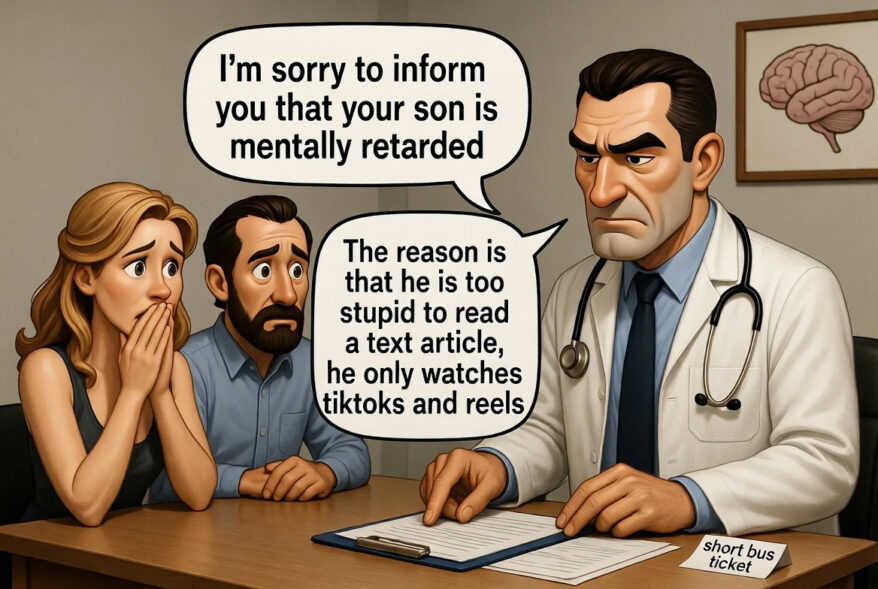 A doctor informing two parents that their son is mentally retarded